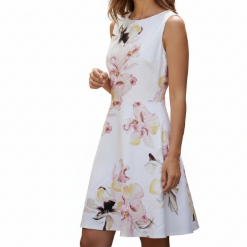 WHBM Fit N Flare Dress Size 6 White Pink Floral Sleeveless Back V Neck Lined New - Picture 11 of 11